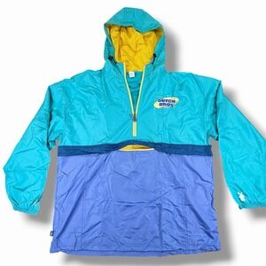 Dutch Bros Jacket Mens 2XL Blue Teal Hooded 1/4 Zip Windbreaker Colorblock Logo